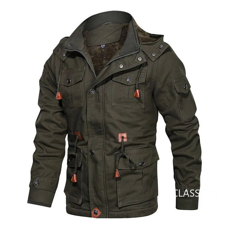 Men Winter Jackets Hooded Casual Down Jackets Military Coats Men Cotton Casual Fleece Long Jackets Male Outwear Tooling Jackets