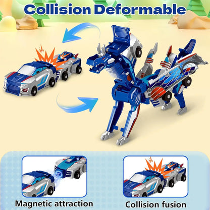 Transforming Dinosaur Car Toy, 2 Magnetic Cars Transform into Dinosaur Toys for Kids Toddler Fun Deformation Robot Dino Car Toys