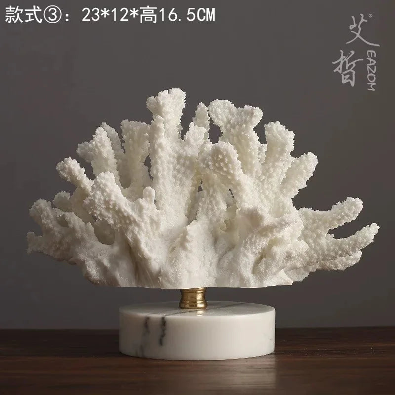 Creativity Resin Artificial Coral Handicraft Furnishings White Marble Base Home Decoration Simulation Animal