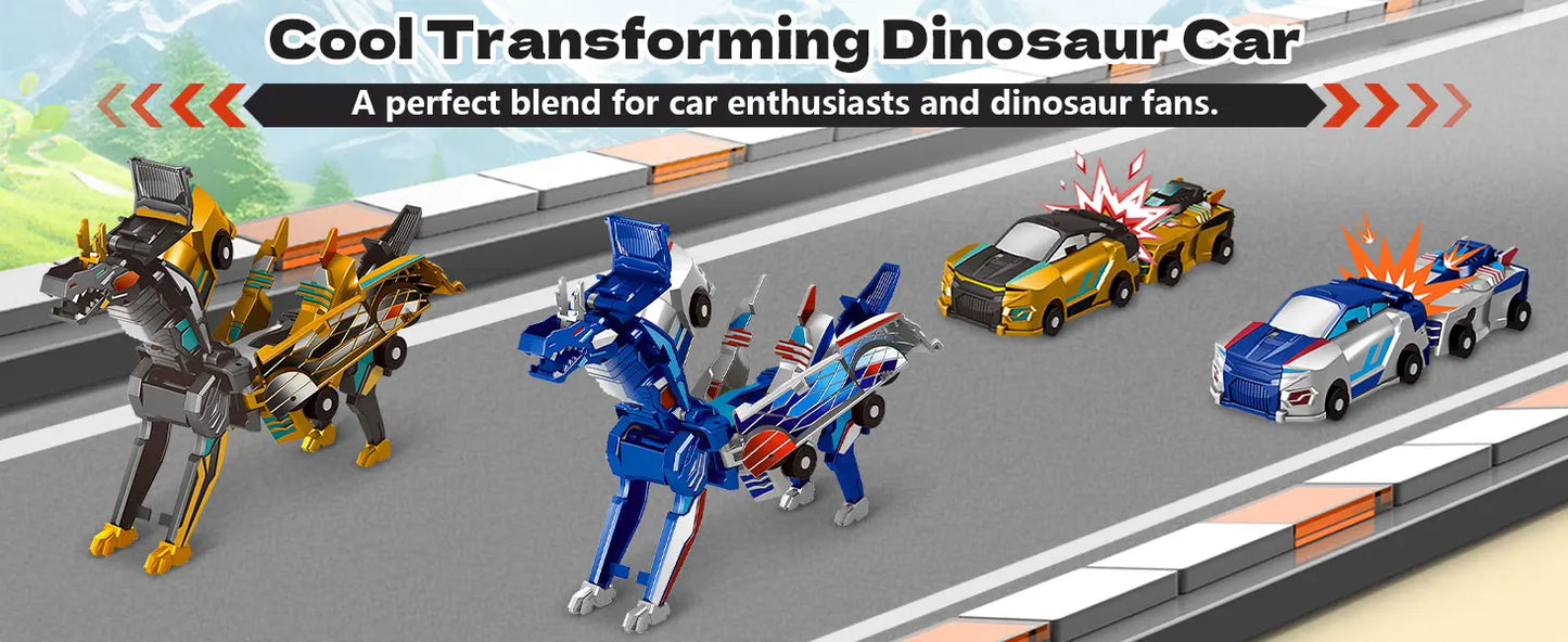 Transforming Dinosaur Car Toy, 2 Magnetic Cars Transform into Dinosaur Toys for Kids Toddler Fun Deformation Robot Dino Car Toys