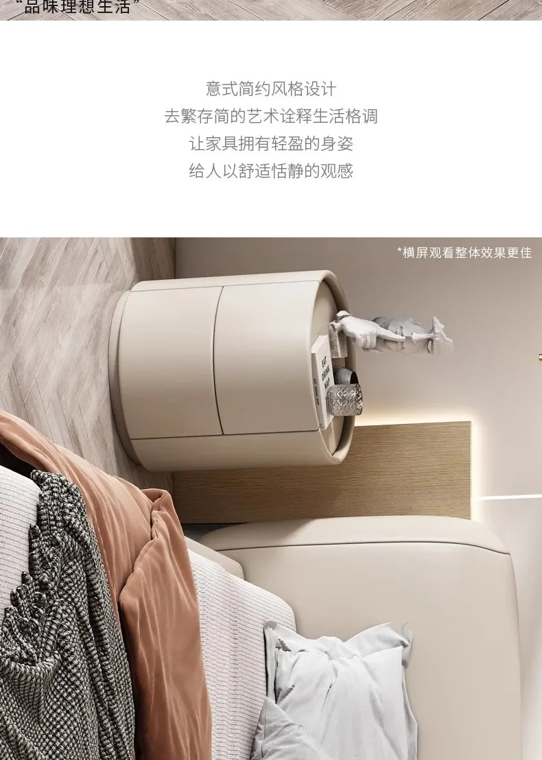 Home Living Room Sofa Side Cabinet, Creative Round Solid Wood Bedside Table, New Simple Modern Small Bedroom Storage Cabinet