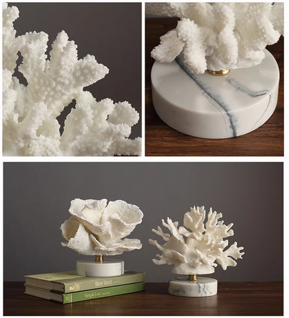 Creativity Resin Artificial Coral Handicraft Furnishings White Marble Base Home Decoration Simulation Animal