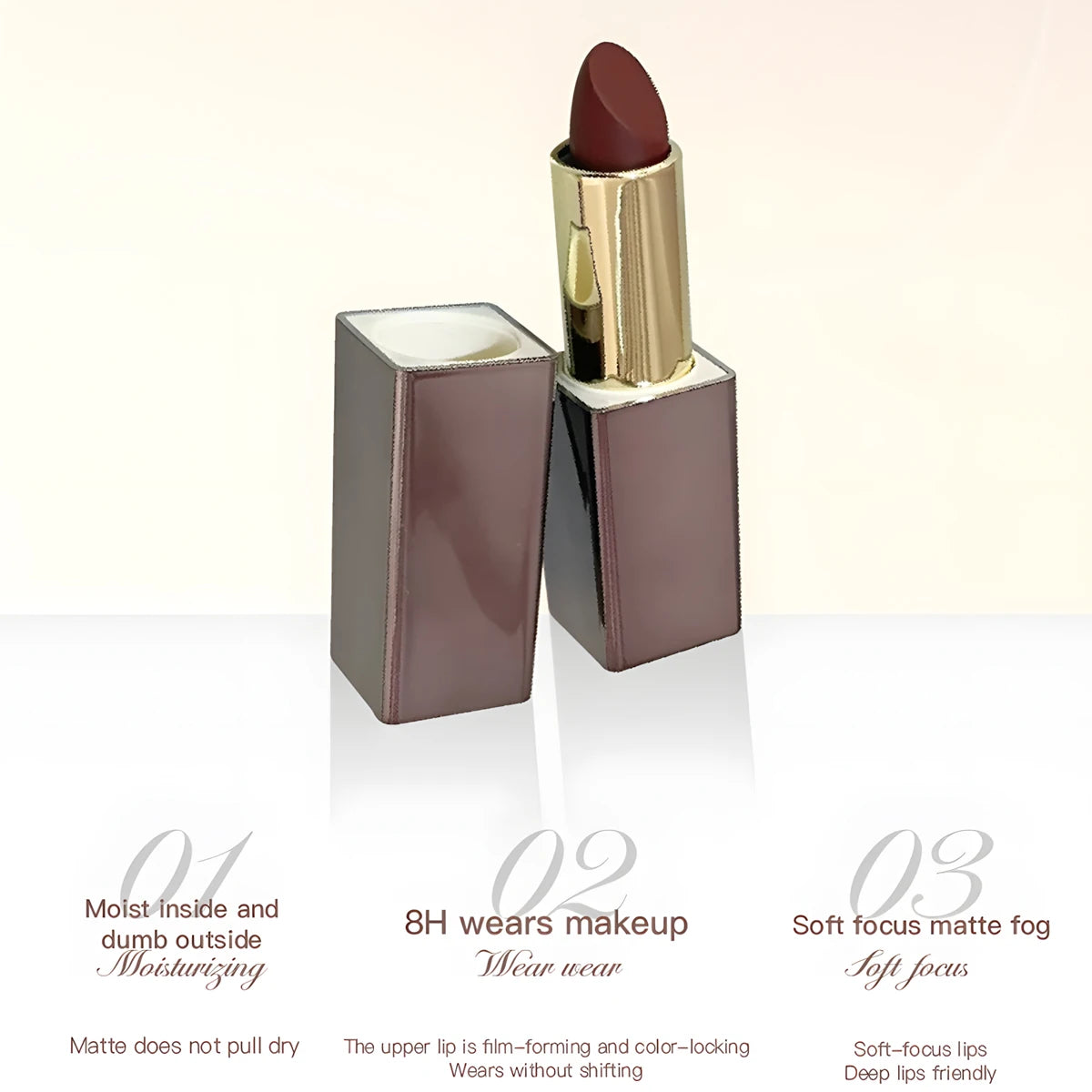 Available in 3 shades Matte Lipstick Matte Velvet Waterproof Non-fading lip gloss that enhances color and brightens lips Suitabl