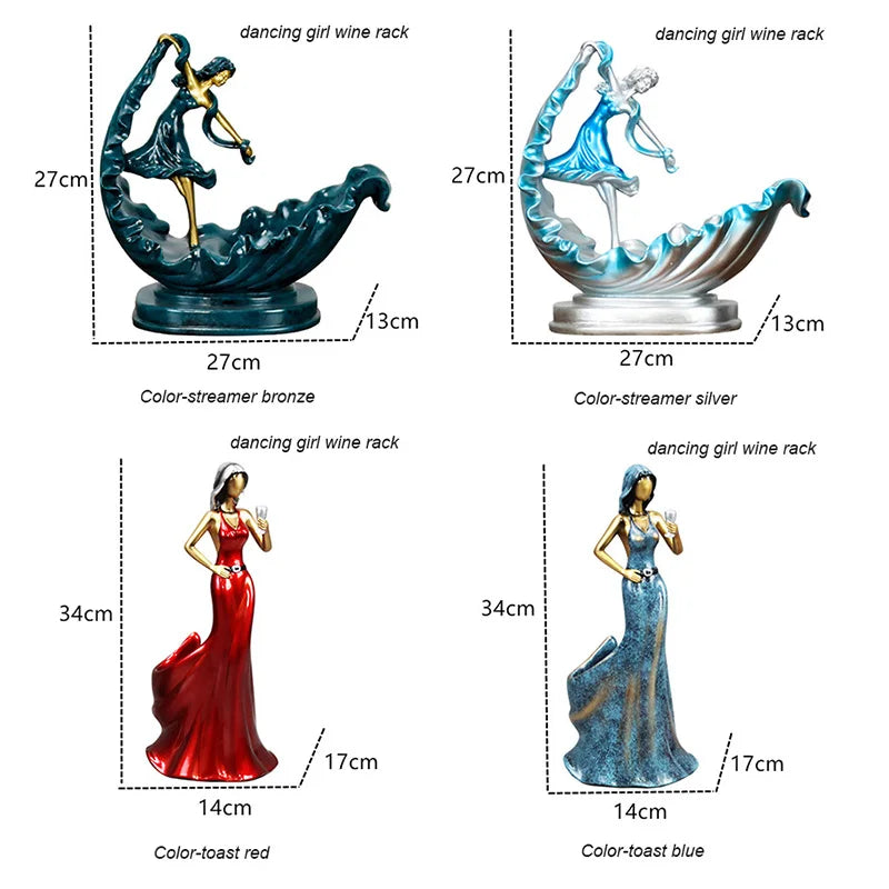 Decorative Wine Holder Shelf For Bottles Rack Wine Storage Resin Bar Cabinet Display Stand Decor Table Top Dancing Girl Grace