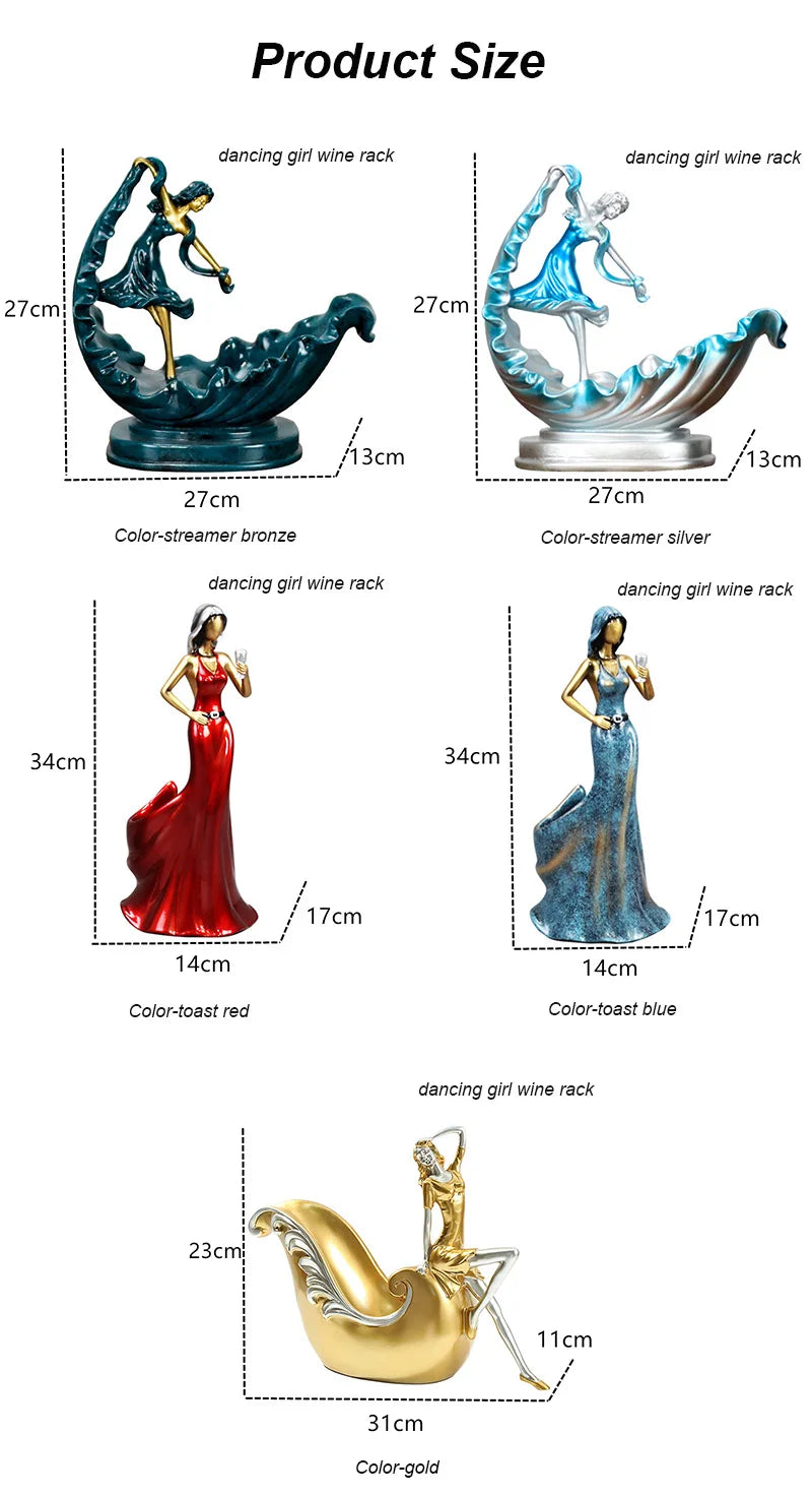 Decorative Wine Holder Shelf For Bottles Rack Wine Storage Resin Bar Cabinet Display Stand Decor Table Top Dancing Girl Grace