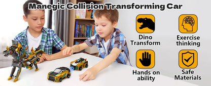 Transforming Dinosaur Car Toy, 2 Magnetic Cars Transform into Dinosaur Toys for Kids Toddler Fun Deformation Robot Dino Car Toys