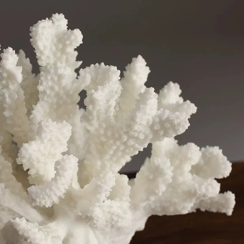 Creativity Resin Artificial Coral Handicraft Furnishings White Marble Base Home Decoration Simulation Animal