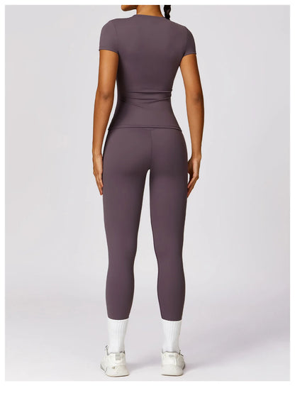 2024 Women Yoga Tops Quick Dry Sport Top Fitness Women Top Purple Solid Short Sleeve Outdoors Fitness Running Tops Gym T Shirt