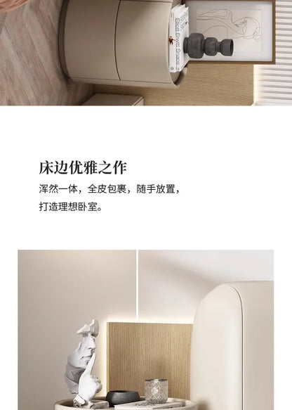 Home Living Room Sofa Side Cabinet, Creative Round Solid Wood Bedside Table, New Simple Modern Small Bedroom Storage Cabinet
