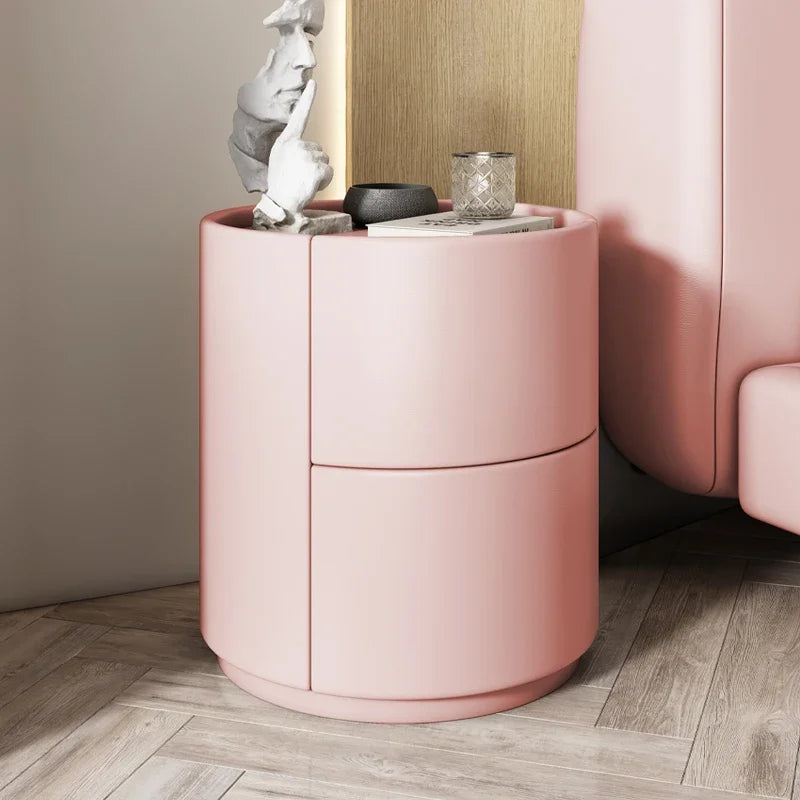 Home Living Room Sofa Side Cabinet, Creative Round Solid Wood Bedside Table, New Simple Modern Small Bedroom Storage Cabinet