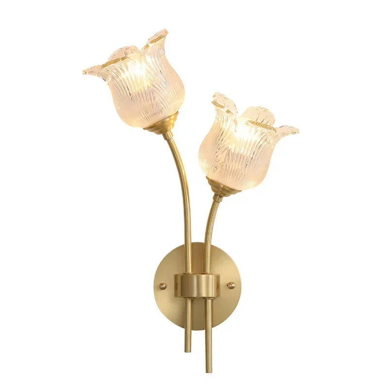 Bedroom headboard  lamp all copper American retro designer flower cream wind wall light room decor