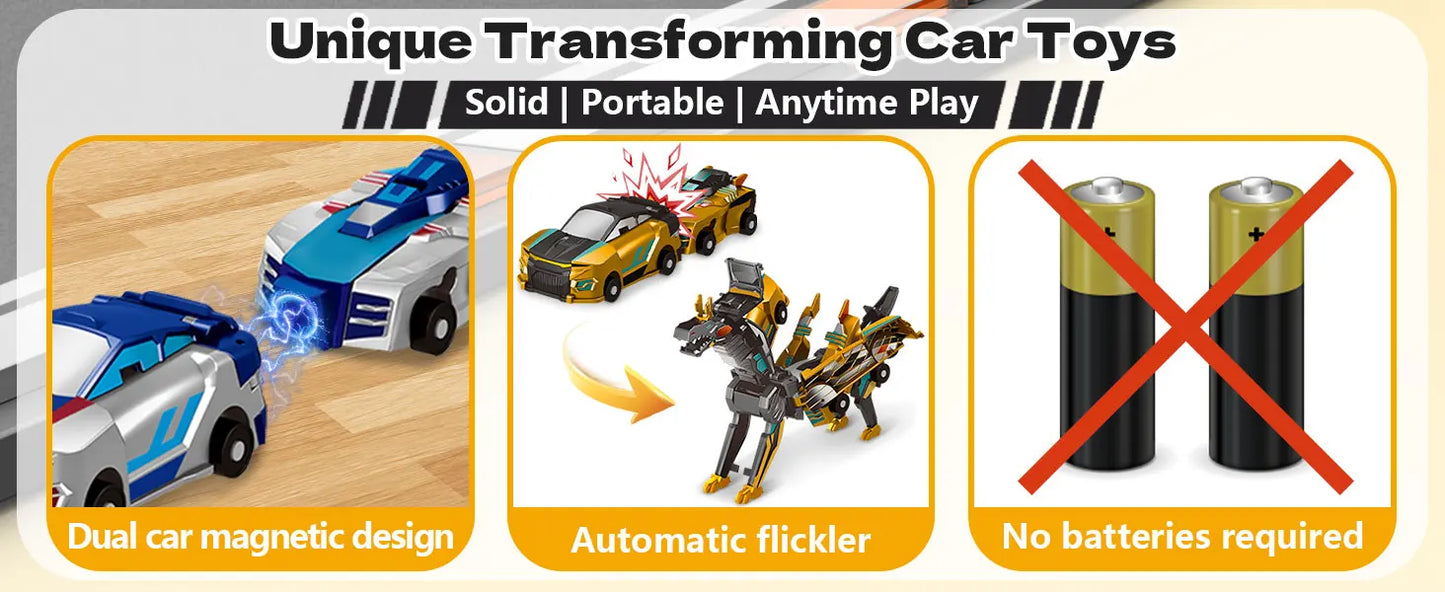 Transforming Dinosaur Car Toy, 2 Magnetic Cars Transform into Dinosaur Toys for Kids Toddler Fun Deformation Robot Dino Car Toys
