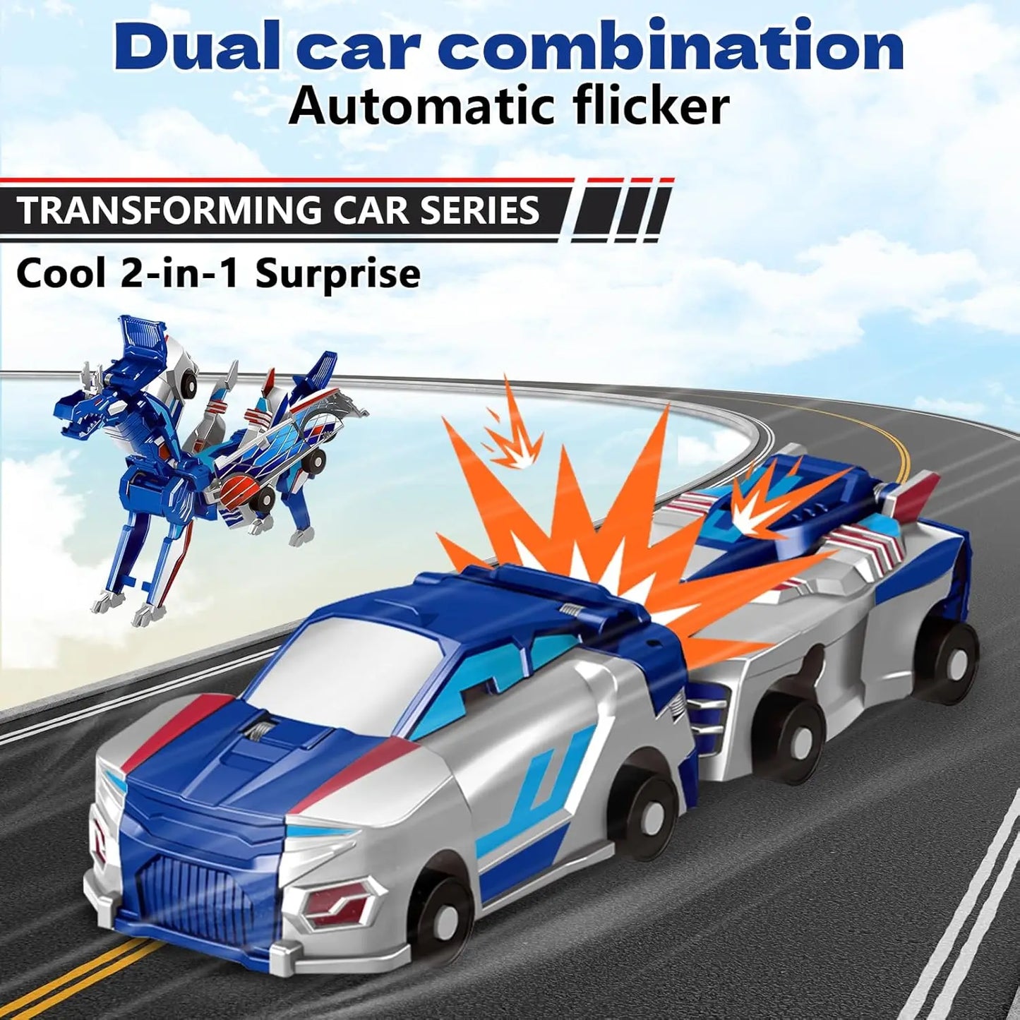 Transforming Dinosaur Car Toy, 2 Magnetic Cars Transform into Dinosaur Toys for Kids Toddler Fun Deformation Robot Dino Car Toys