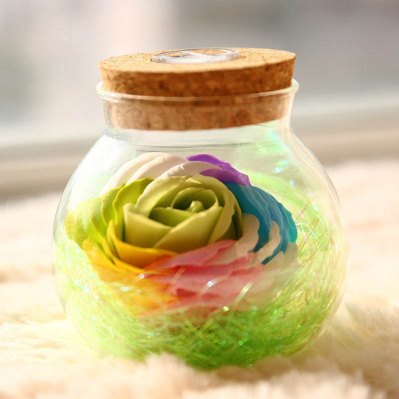 Rose Preserved Soap Flower Wishing light Bottle